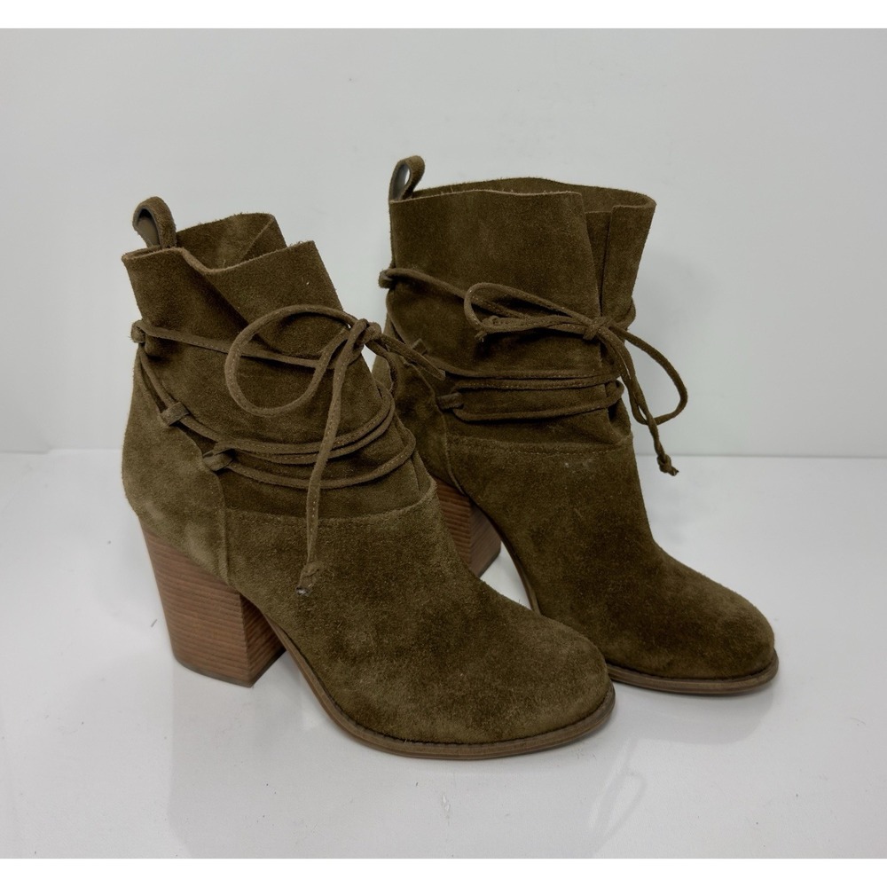 Jessica Simpson Satu Womens Sz 9M Olive Brown Suede Lace Up Ankle Boots Heel